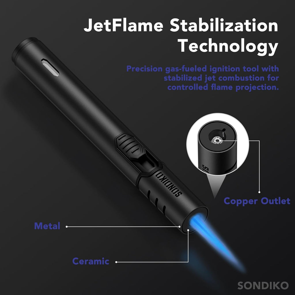 Sondiko Torch Lighter - Refillable Butane Lighter with Adjustable Jet Flame & Metal Shell | Includes Butane Refill Kit