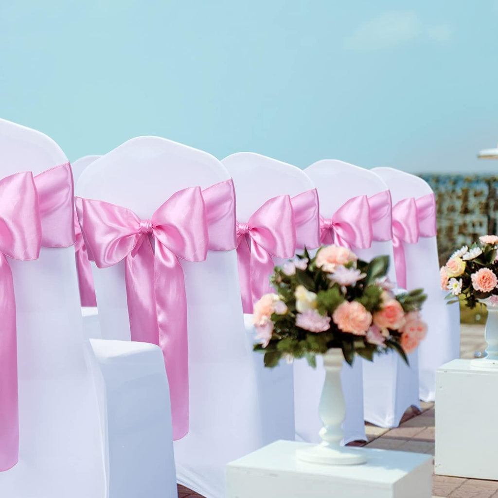Babenest Satin Chair Sashes - Upgraded 30 Pcs Chair Ribbons & Bows for Weddings & Events | Pink