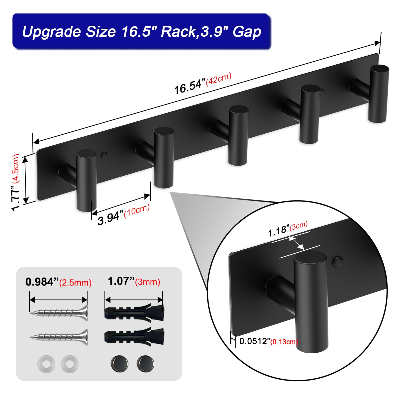 Bntuk Coat Rack Wall Mount - 5 Coat Hooks, Towel Racks for Bathroom Robes Bags Keys, Hat Rack Wall Towel Hooks Organizer Essential (Black)