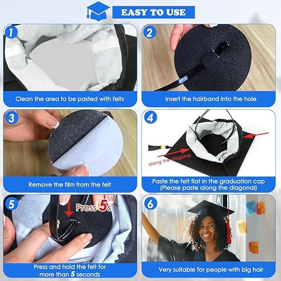 Graduation Cap Headband Firm Anti-Fall Hairband for Grad Hat Accessories