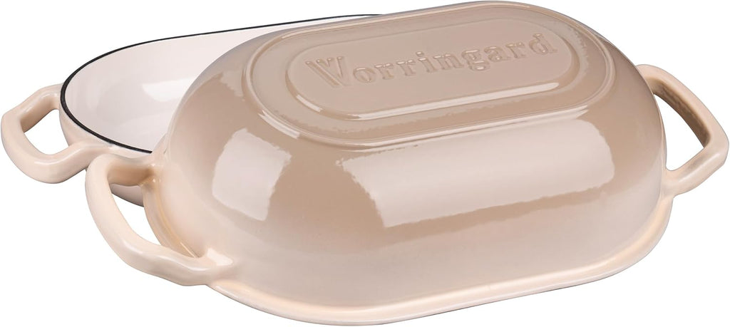 VORRINGARD Enameled Cast Iron Dutch Oven - 5QT Sourdough Bread Pan with Lid for Perfect Homemade Baking | Latte Color