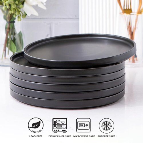 AmorArc Stoneware Dinner Plates Set of 6, 10.5 Inch Reactive Matte Glaze Ceramic Plates Set, Modern Dinnerware Dish set for Kitchen,Microwave, Dishwasher Safe, Scratch Resistant - Matte Black
