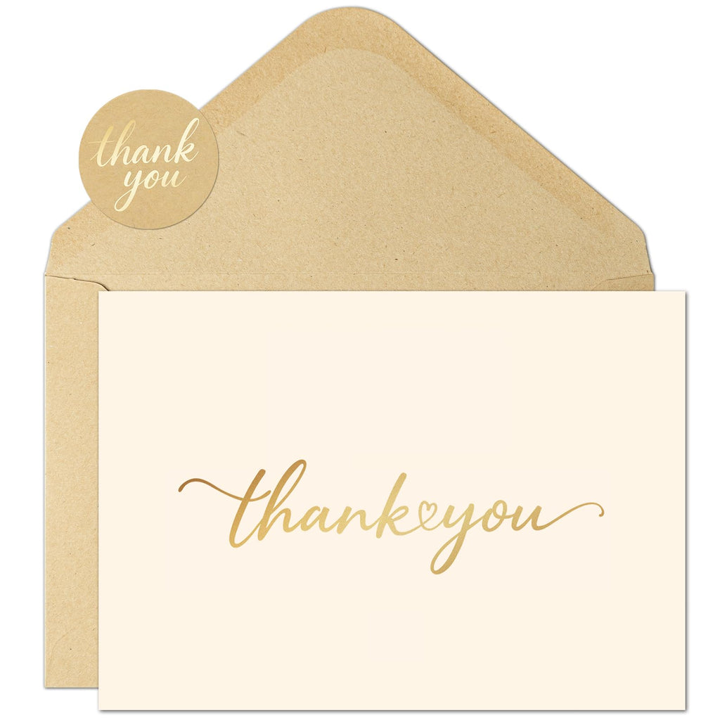 JIXZEN 40 Pack Gilding Thank You Cards with Envelopes & Matching Stickers, Thank You Notes for Wedding, Business, Baby Shower, Small Business, Graduation