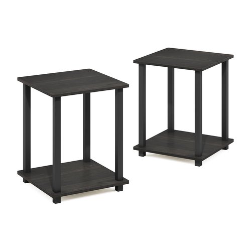 Furinno SIMPLISTIC Side Table Set of 2, 2-Tier Square Modern End Table, Nightstand, Night Stand, Bedside Table, Toolless Assembly, for Living Room, Bedroom, Espresso