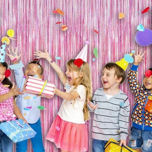 SIOMEIRY 5 Pack Glitter Pink Tinsel Fringe Curtains for Parties & Photo Booths, 3.28ft x 6.56ft