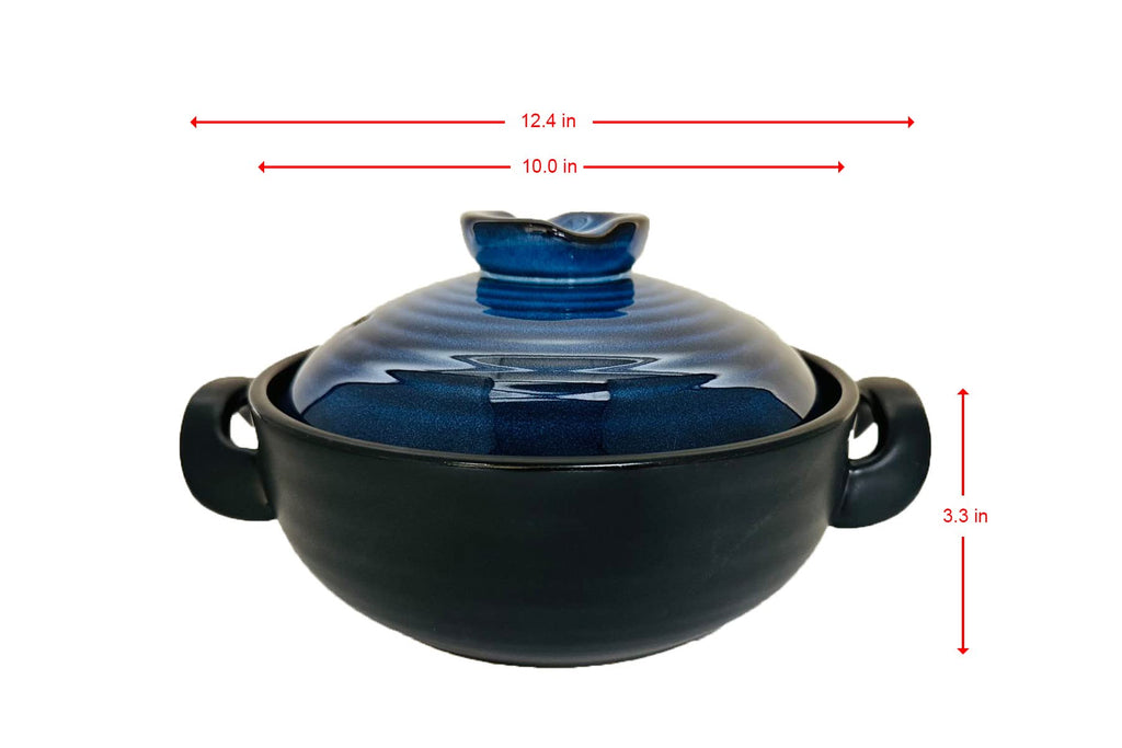 Lake Tian Ceramic/Clay Cooking Pot, Japanese Donabe, Chinese Casserole/Earthen Pot Cookware Stew Pot Stockpot with Lid Small Steam, Blue, 2.6QT