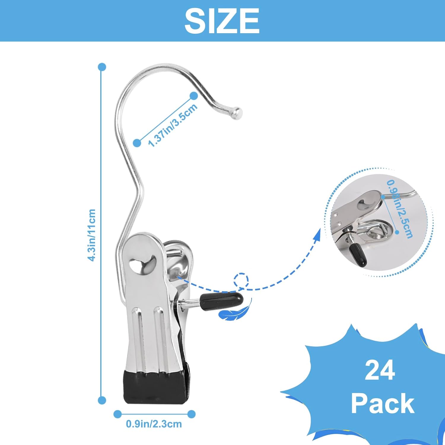 Skiennix 24 Pack Hanger Clips - Multi-Functional Laundry & Closet Hooks for Clothes, Socks, Hats & More