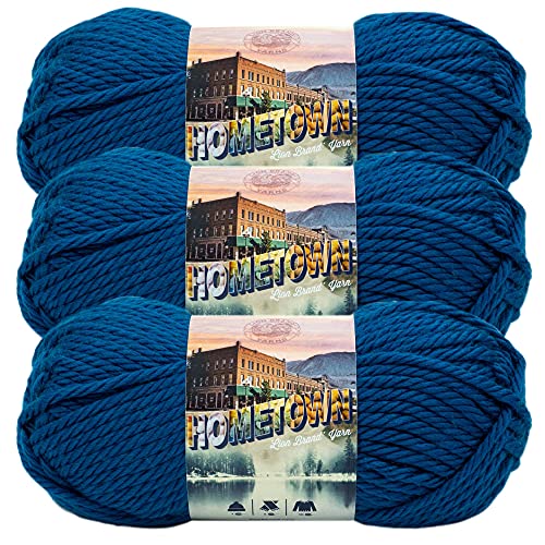 Lion Brand Hometown Super-Bulky Yarn 3-Pack Athens Blue Sky for Knitting & Crocheting