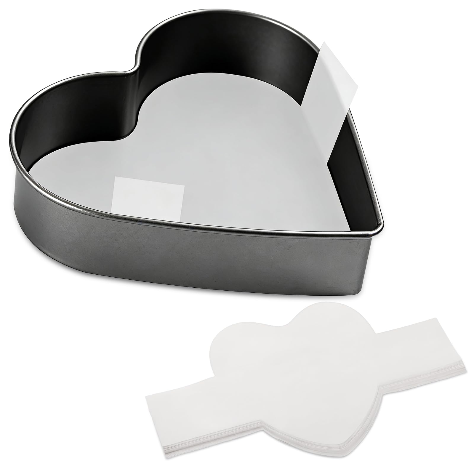 GeeRic Baking Parchment Paper 8 inch Heart Shape, 60 Pcs Cake Pan Liner with Lift Tab, Non-Stick Precut Baking Parchment for Baking Cookies, Bread (White)