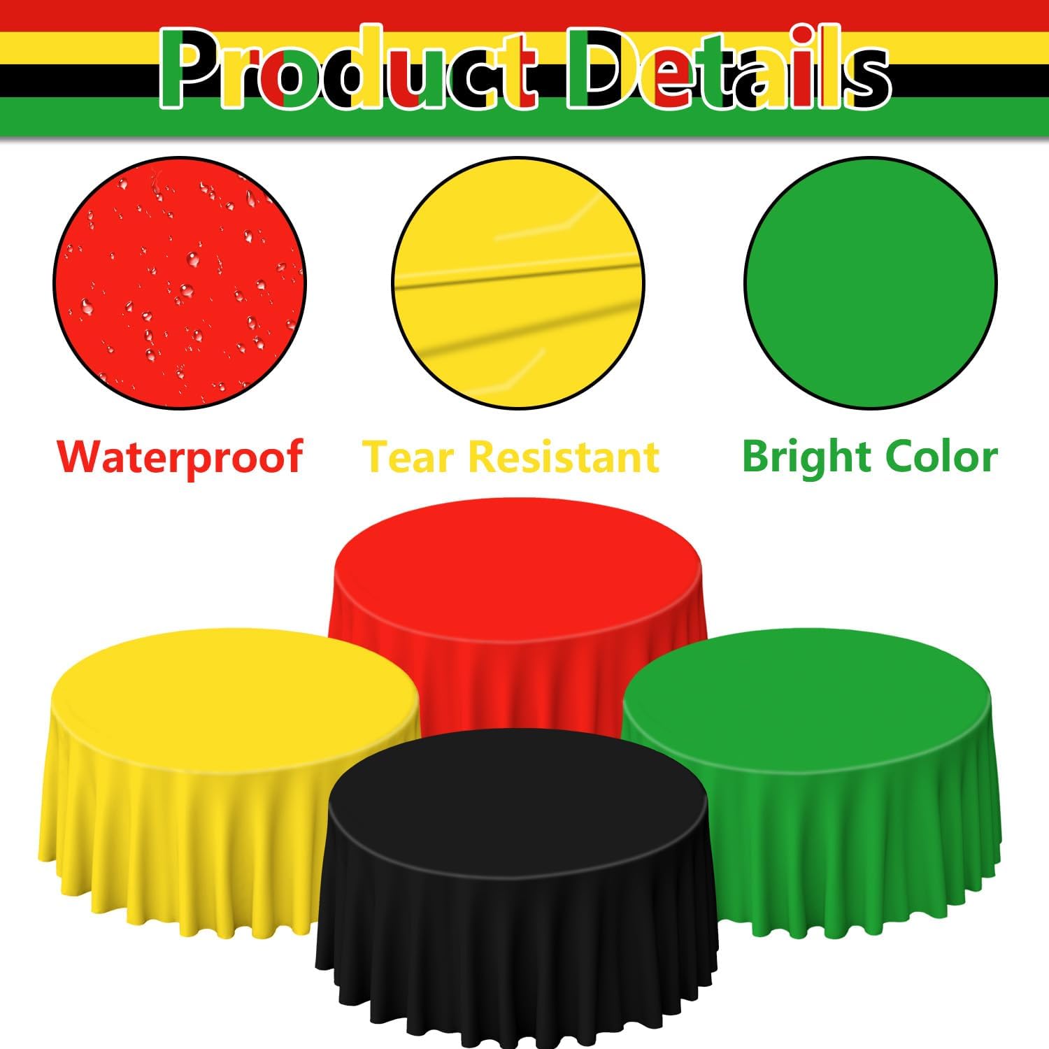 PIXHOTUL 4 Pcs Red Green Yellow Black Plastic Tablecloths, Disposable Round Table Cloth for Black History Month Juneteenth Decorations Black History Table Decorations, 84 x 84 inch