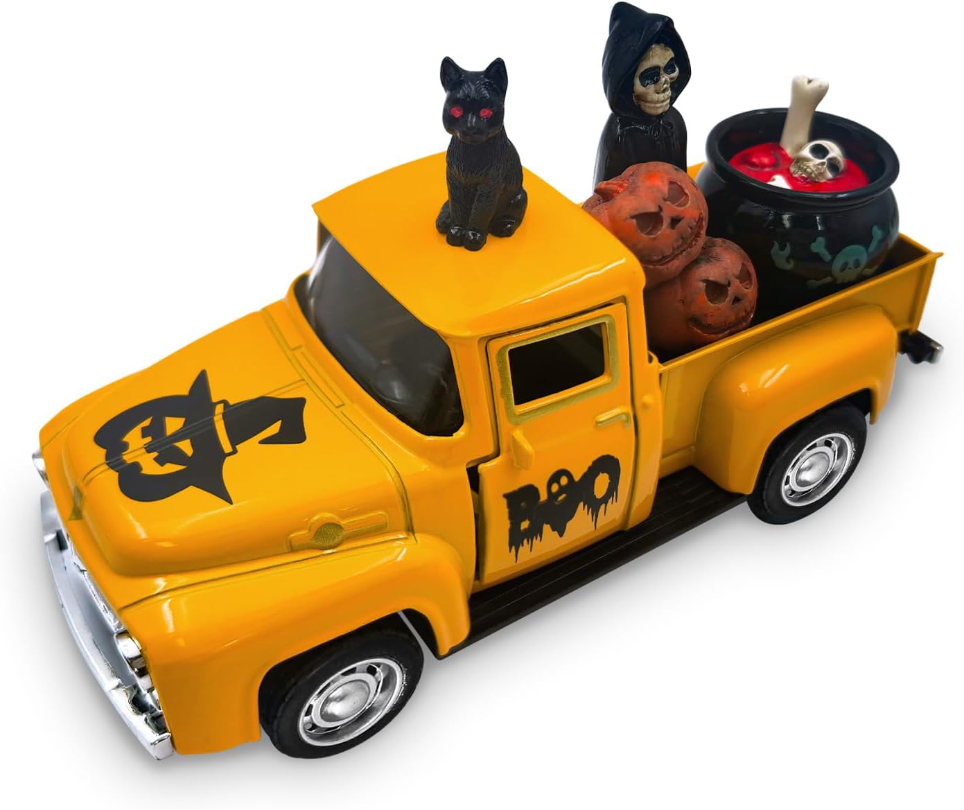 Skiennix Halloween Skeleton Decorations - Vintage Metal Truck with Miniature Scene & Jack-o'-Lanterns | Indoor Decor