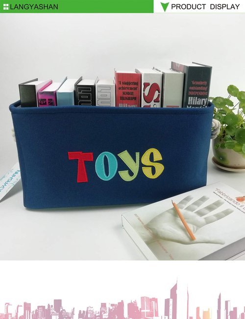 LANGYASHAN Rectangular Storage Bin Collapse Canvas Fabric Cartoon Storage Basket with Handles for Organizing Home Kitchen Boys and Girls Toys Office Closet Shelf Baskets (Navy toys)