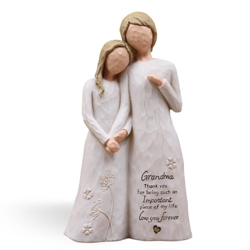 AUMELO Grandma Birthday Gifts from Granddaughter, Great Grandma Gifts for Birthday Christmas Mothers Day, Grandmother Granddaughter Embrace Hand-Painted Resin Figurine