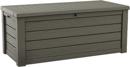Keter Westwood Outdoor Storage Box - 150 Gallon Resin for Patio Furniture & Garden Tools | Taupe