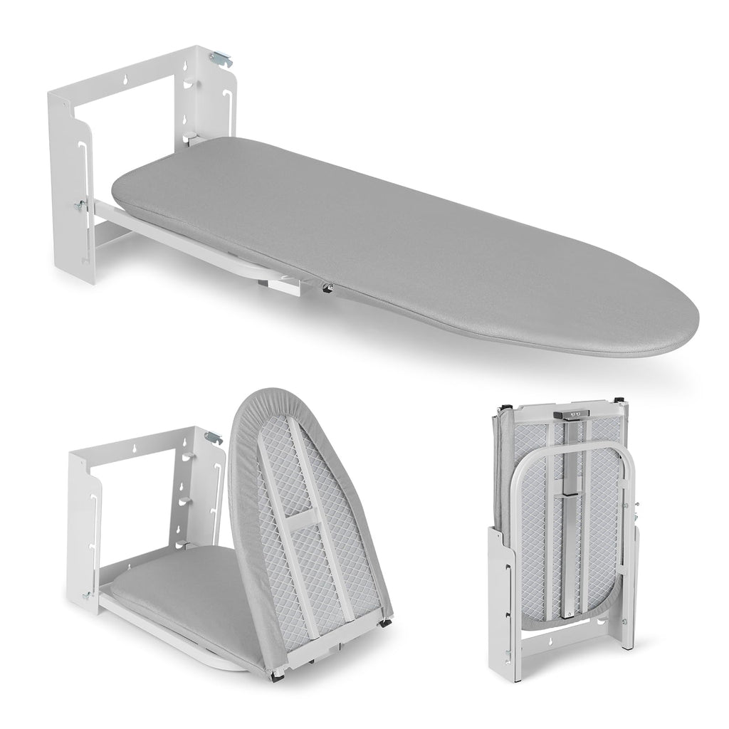 Wall Mounted Ironing Board Adjustable Height, 36 x 12 Inch Fold Away Iron Board Wall Mount Space-Saving Ironing Board with Removable Heat Resistant Cover for Small Spaces Home Laundry Room