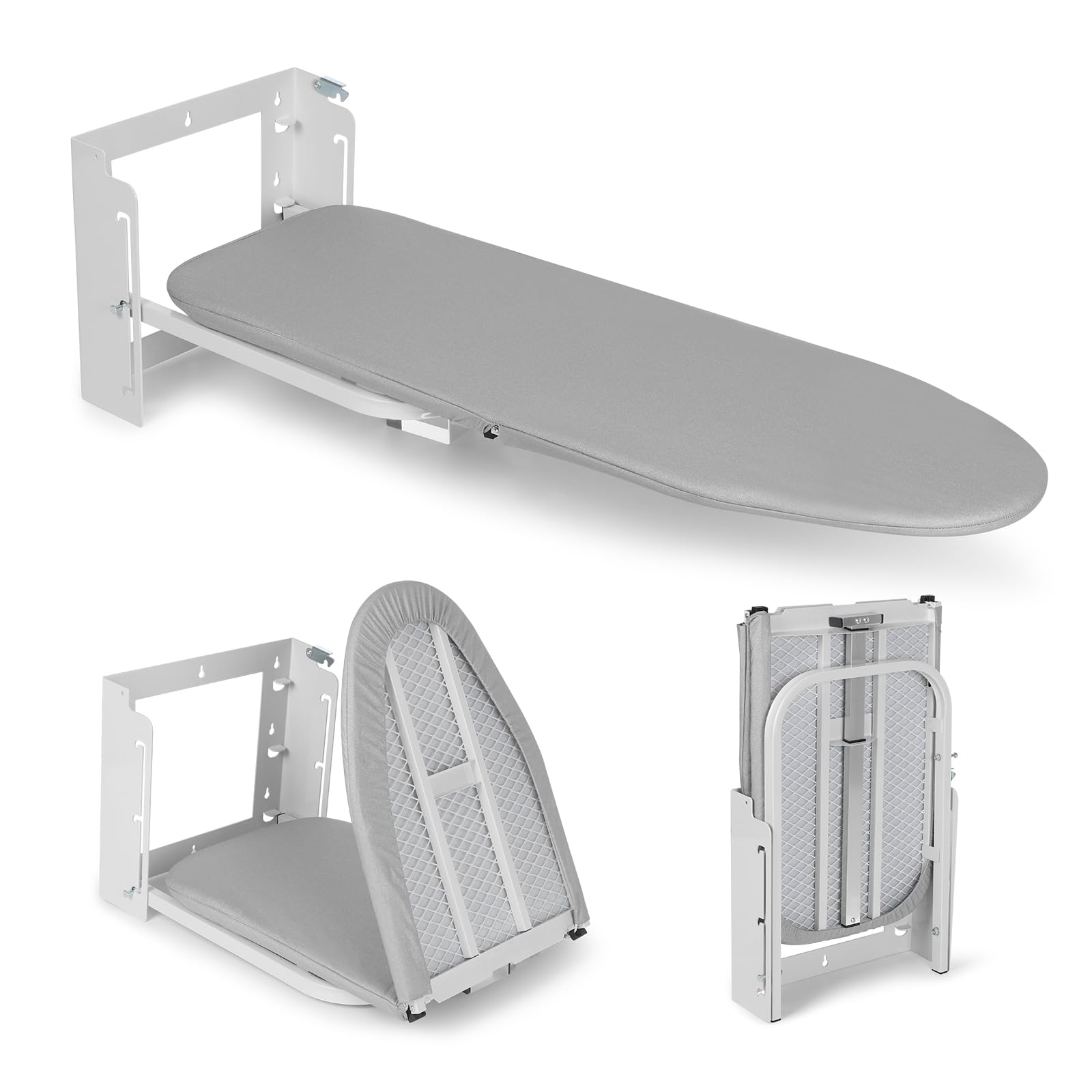 Wall Mounted Ironing Board Adjustable Height, 36 x 12 Inch Fold Away Iron Board Wall Mount Space-Saving Ironing Board with Removable Heat Resistant Cover for Small Spaces Home Laundry Room
