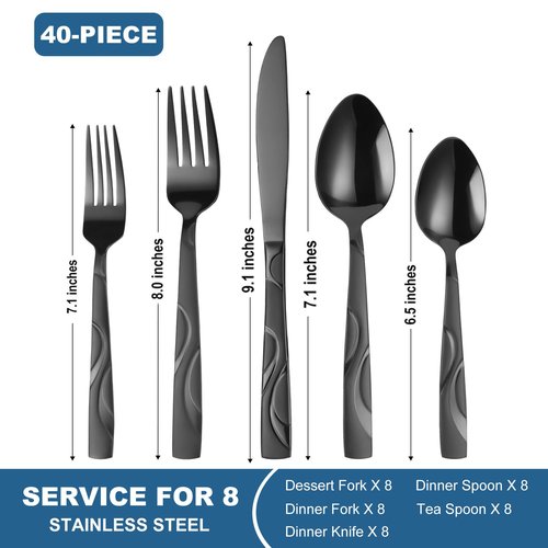 FONGDANLAITE 40-Piece Stainless Steel Flatware Set - Heavy Duty 430 Stainless Steel Cutlery Set, Include Knives, Forks, and Spoons for 8 People, Dishwasher Safe