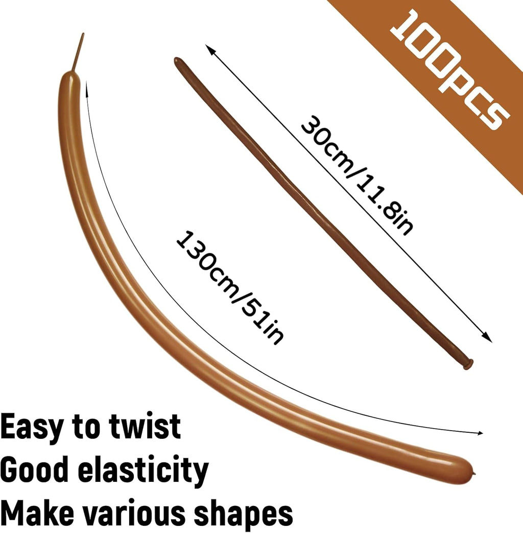 Skiennix 260 Brown Long Balloons - Thick Latex Twisting Balloons for Animal Modeling | 100 Pcs