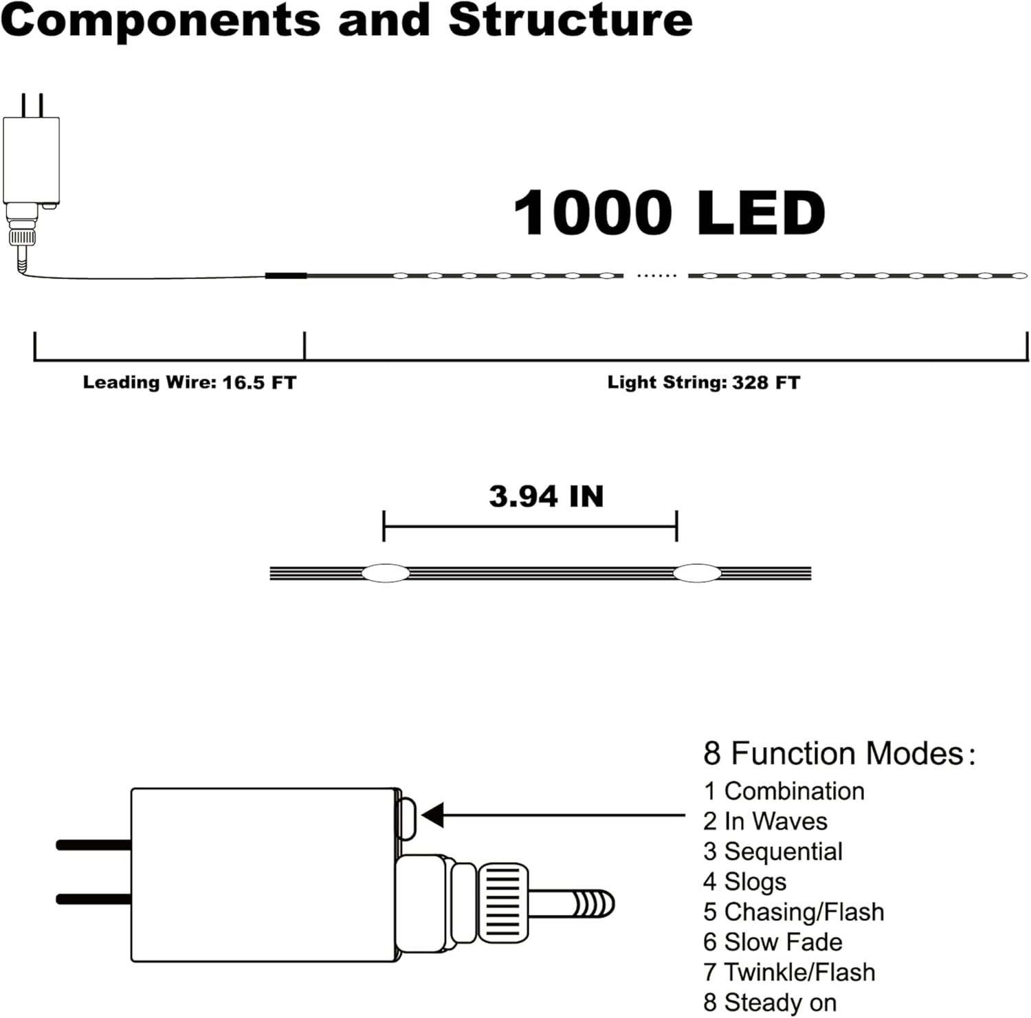 WATERGLIDE 328 FT Extra Long Fairy String Lights - 1000 LED Waterproof Outdoor Decor | 8 Modes, Multicolor