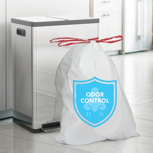 SIMPLI-Magic 8 Gallon Drawstring Trash Bags, Code A, 120 Pack – Tall Kitchen Garbage Bags, Custom Made with Premium Materials (White)