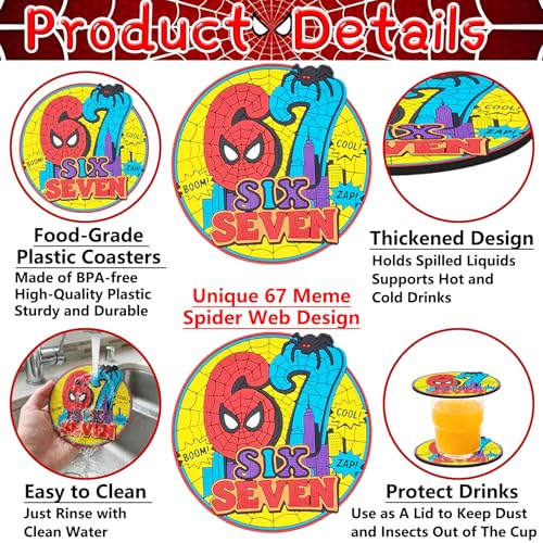 67 Meme Spider Web Coasters Set of 2 - Funny Drink Mats