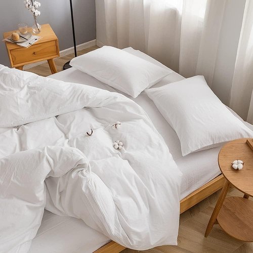FACE TWO FACE Duvet Cover Set - 3 Pieces 100% Washed Cotton | Breathable, Soft & Durable (Queen, White)