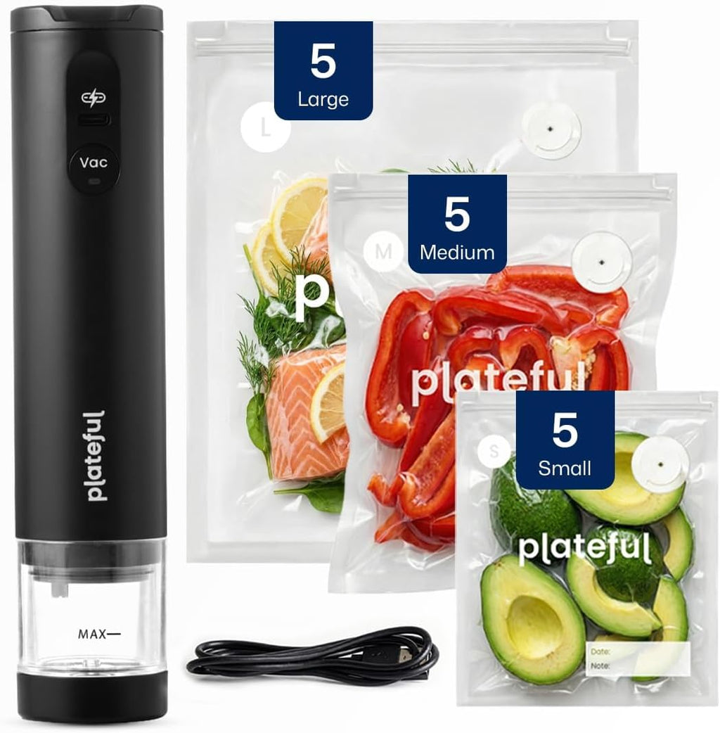 Skiennix Handheld Vacuum Sealer - Portable Cordless Food Sealer for Storage & Sous Vide (15 Bags)
