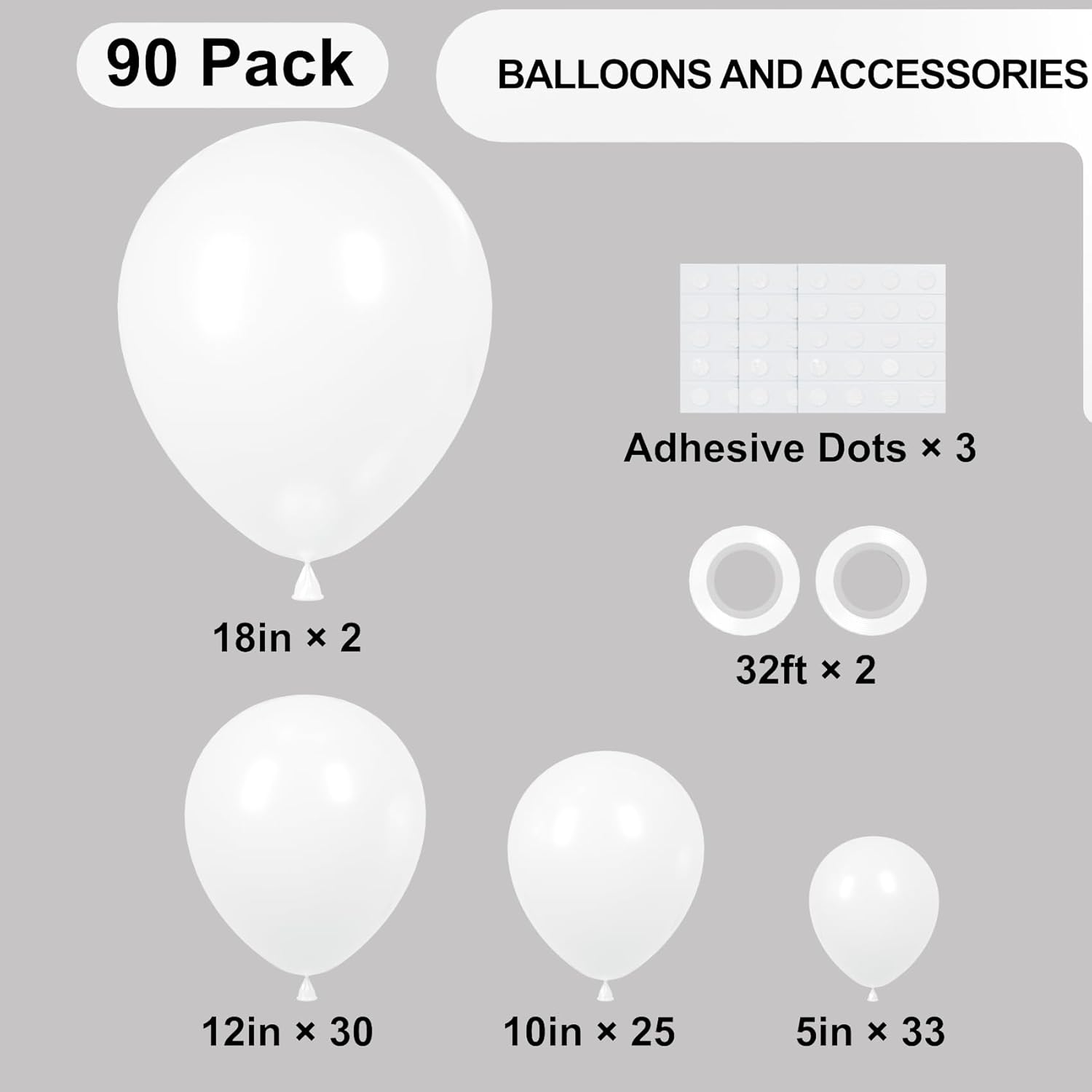 Voircoloria 90-Pack Pearl White Balloons - Versatile Sizes for Wedding, Birthday & Baby Shower Decor