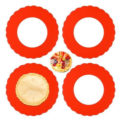 4 Pieces Mini Pie Crust Shields Pie Crust Protector for Edges Baking 3.5-6 Inch Red Mini Silicone Pie Rings for Crust Protectors for Kitchen Tool Pie Molds for Baking to Protecting Edge from Burning