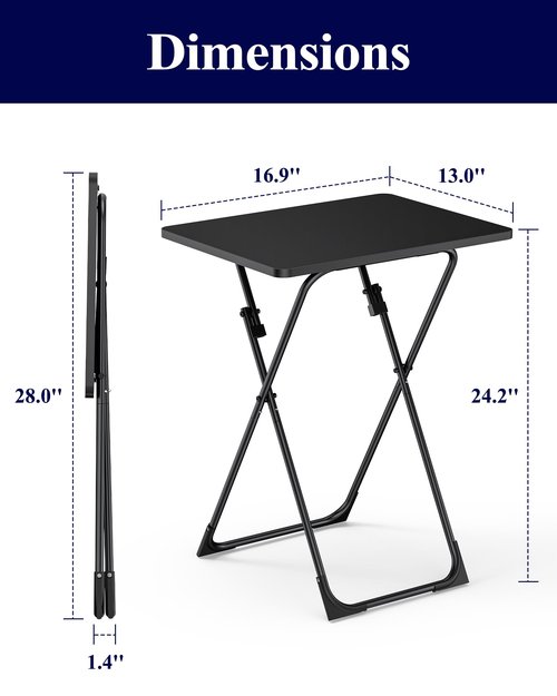 Kitsure TV Tray - Foldable TV Trays Set of 2 with Corner Stabilizers, Waterproof & Scratch-Resistant TV Dinner Tray Table for Living Room, Bedroom, Office, Picnic, 16.9"×13.0"×24.2", Black