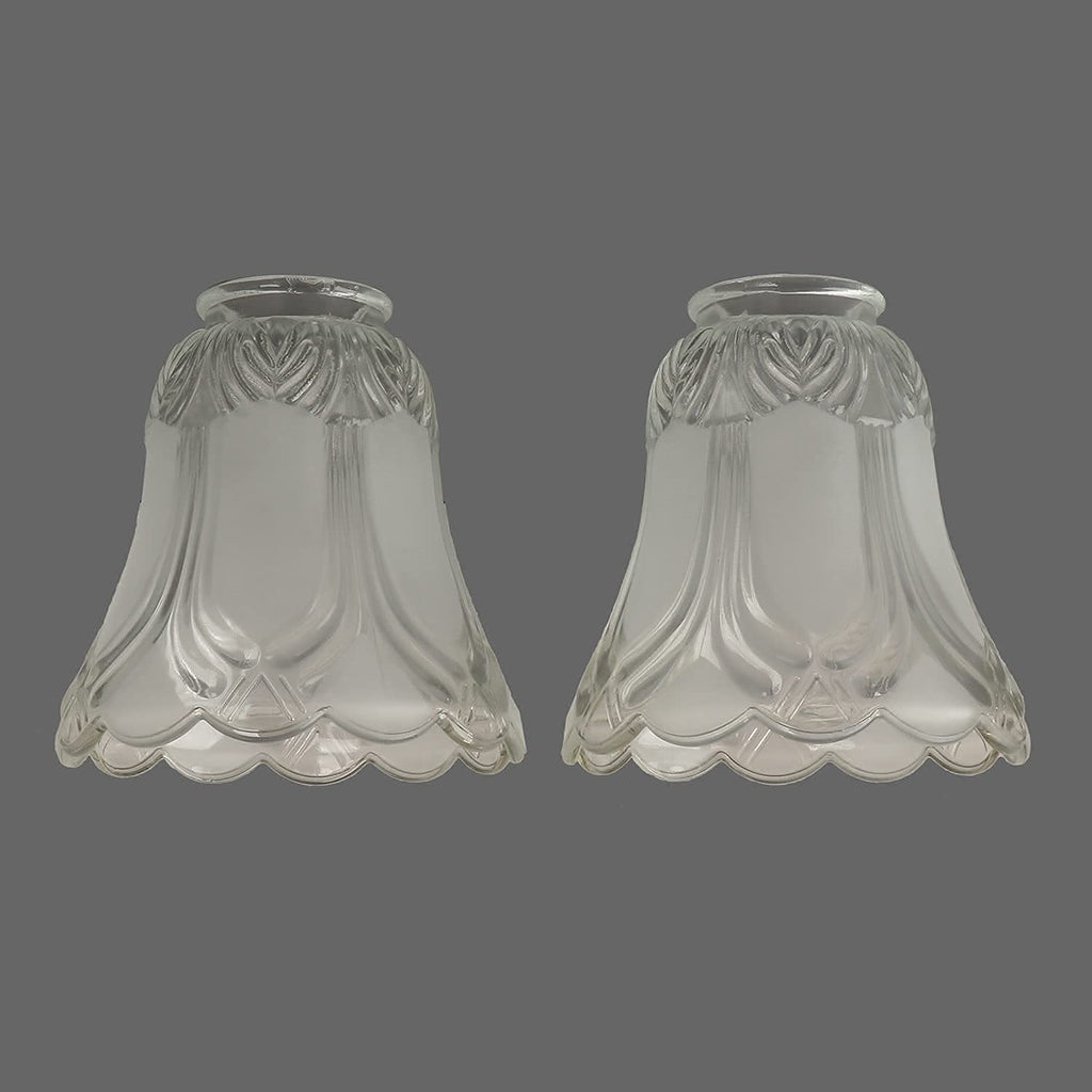 Anmire 2 Pack Clear Frosted Flower Glass Shade, Bell Shaped Light Fixture Replacement Globe or Cover with 2-1/8-Inch Fitter for Ceiling Fan Light Chandelier Wall Sconce, G0015