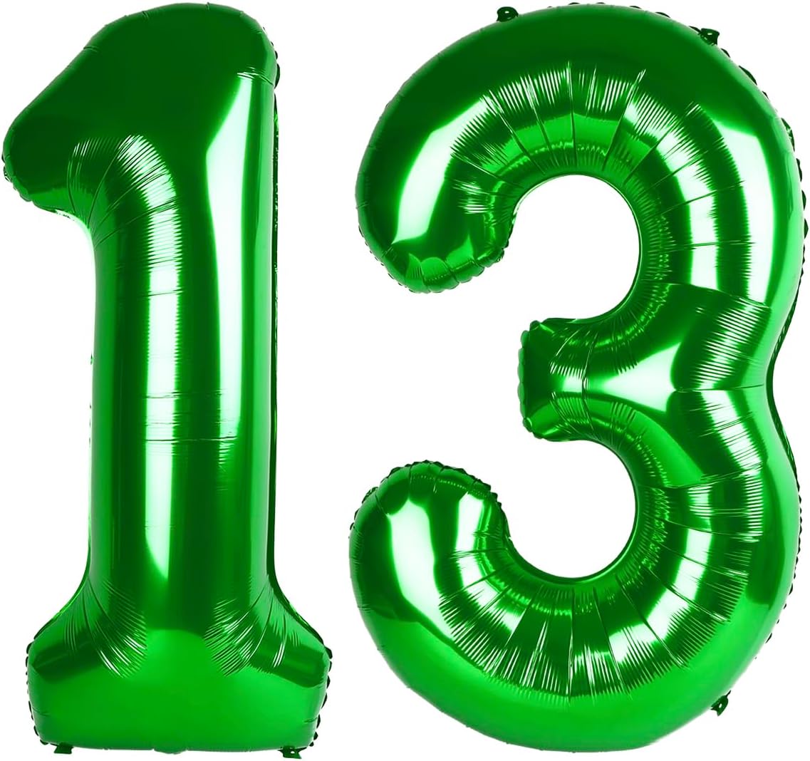 Number 13 Foil Balloon by [Brand Name] - 40 Inch Dark Green Giant Balloon for 13th Birthday Party Decorations