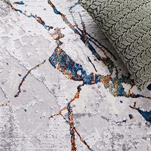 SAFAVIEH Amelia Collection Area Rug - 3' Round, Grey & Blue Gold, Modern Abstract Design, Non-Shedding & Easy Care, Ideal for High Traffic Areas in Living Room, Bedroom (ALA293M)