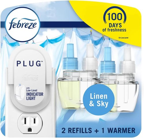 Febreze Plug-In Air Freshener - Linen & Sky Scent Odor Eliminator | 1 Warmer + 2 Oil Refills