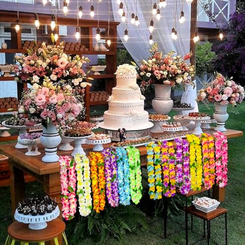 32PCS Hawaiian Luau Party Set - Red Floral Leis, Wristbands & Photo Glasses