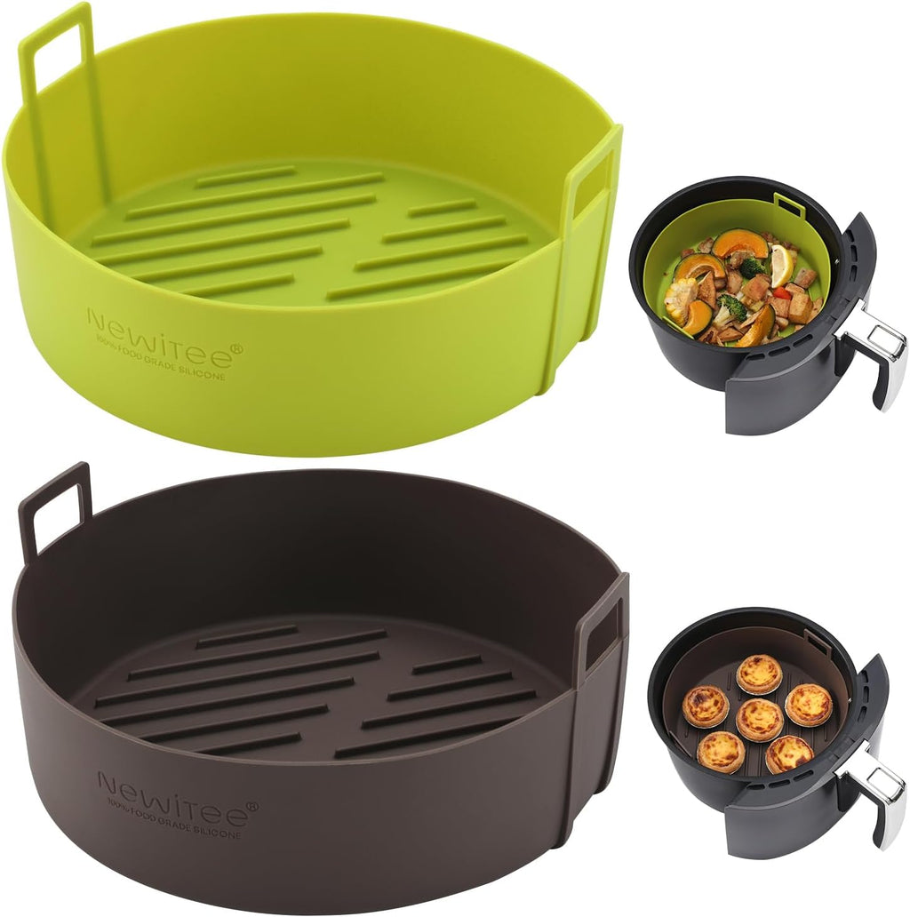 Ninja Air Fryer Silicone Liners - 4QT BPA-Free Round Reusable Basket Liners | 2 Pack with Handle