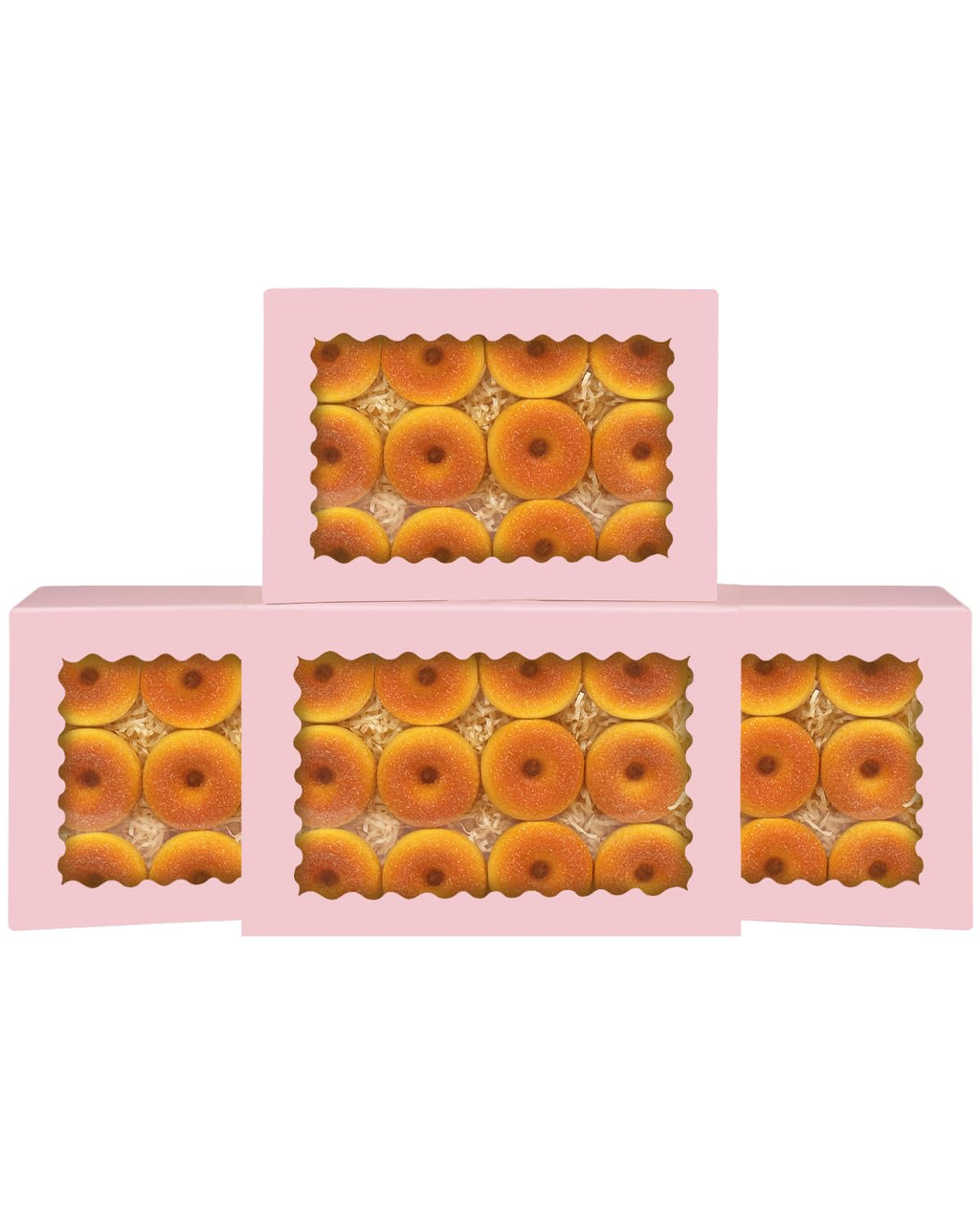 qiqee Auto-pop Up Pink Cookie Box with Window 16x10.5x2.5 Inch 24Pcs Bakery Pastry Macaron Bakery Box for Packaging