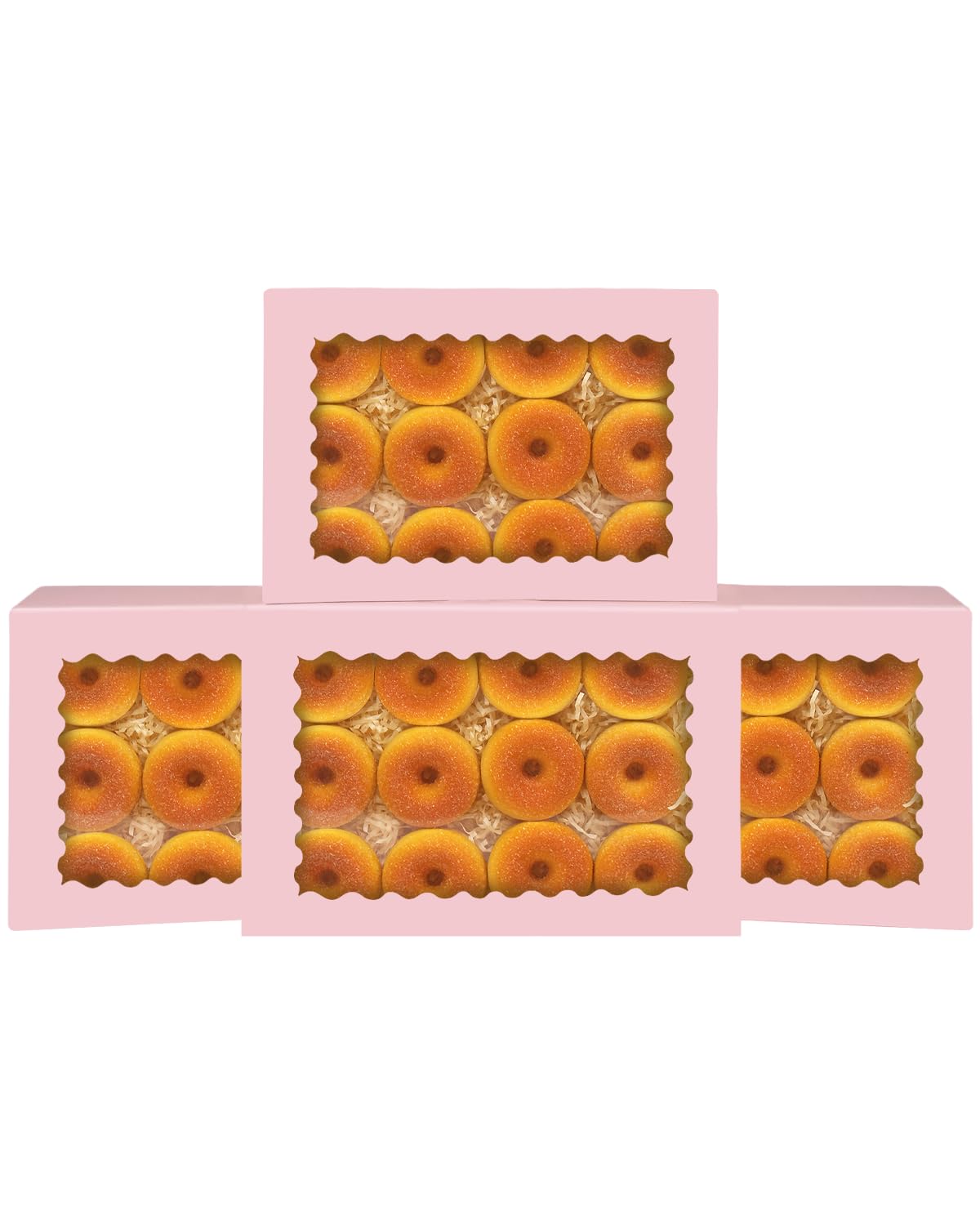 qiqee Auto-pop Up Pink Cookie Box with Window 16x10.5x2.5 Inch 24Pcs Bakery Pastry Macaron Bakery Box for Packaging
