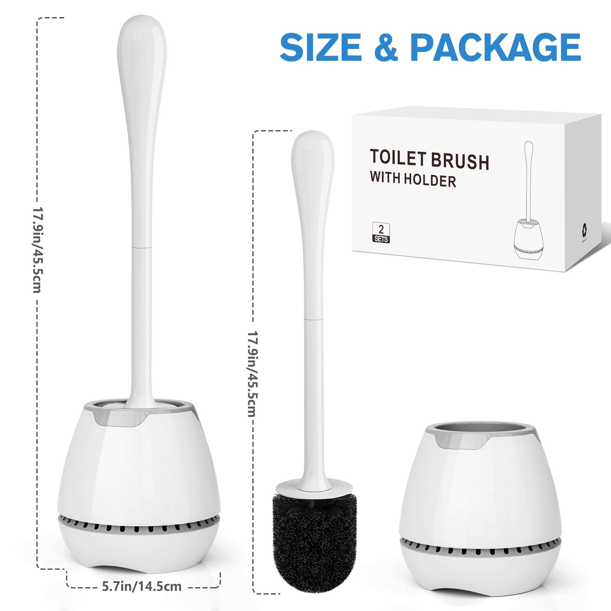 Toilet Brush and Holder, Toilet Bowl Brush with Ventilated Holder and Ergonomic Long Handle, Durable Bristles Toilet Scrubber Set for Bathroom Cleaning