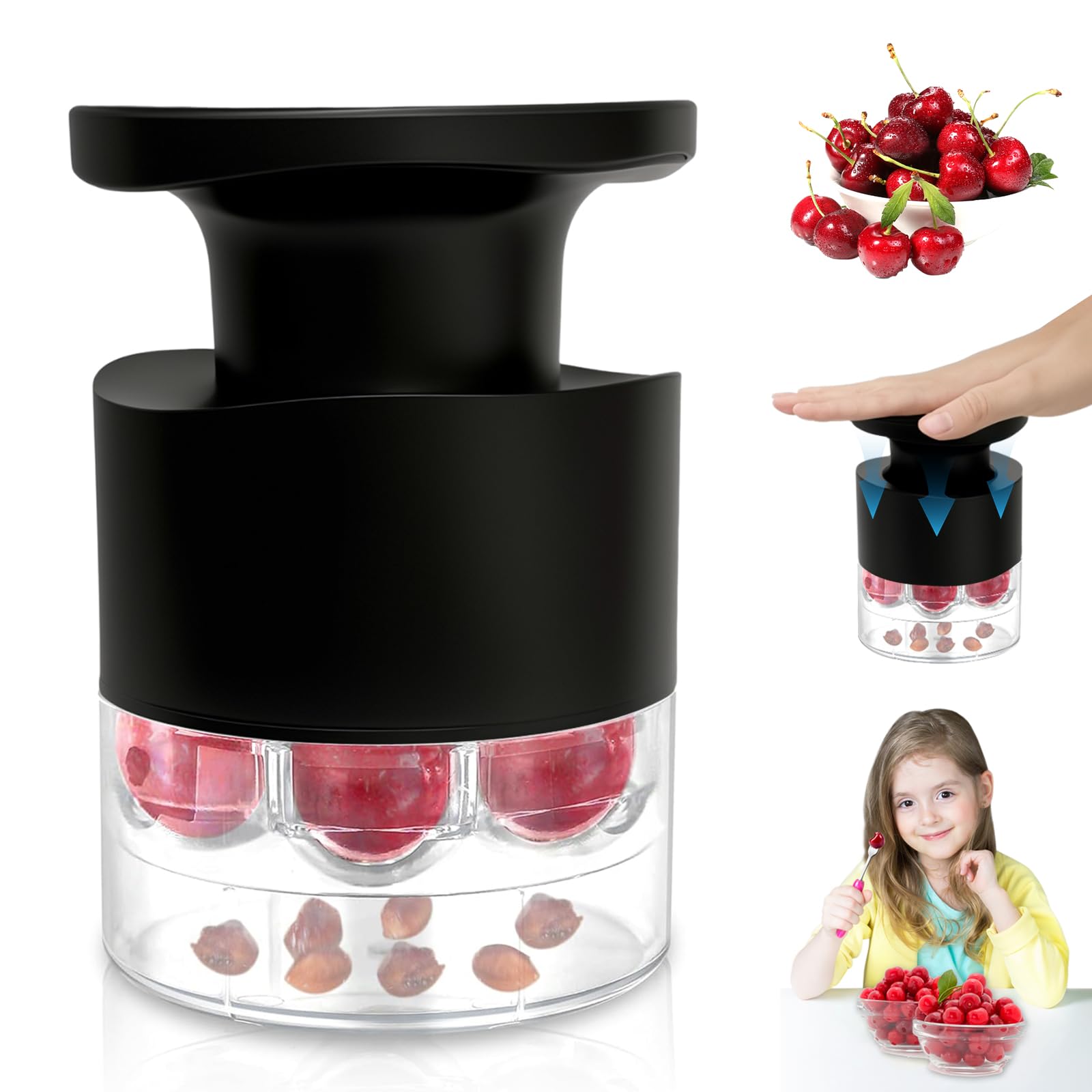 Cherry Pitter Multiple, Quick Release Multi Cherries Stoner Pitter 7-in-1, Push Button Cherry Core Pitter Tool with Splatter Protector, Pit Seed Remover for Making Jam Cherry Dishes