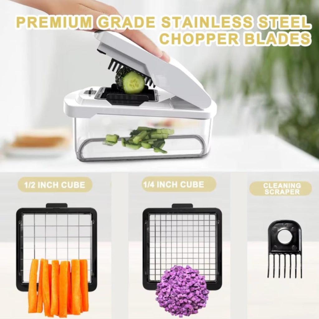 Skiennix Vegetable Chopper - 15-in-1 Mandoline Slicer & Food Dicer with Stainless Steel Blades