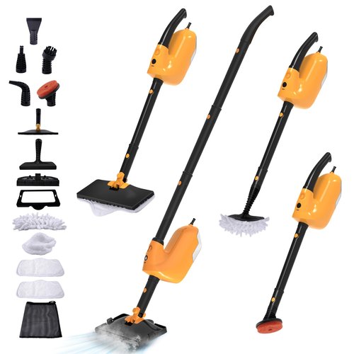GHORA Steam Mop, All-in-one Handheld Steam Cleaner with 13 Attachments, 23FT Cord, 11.83OZ Removable Tank, Adjustable Height Steam Mops for Floor Cleaning, Hardwood Floors, Carpets, Tiles, Windows