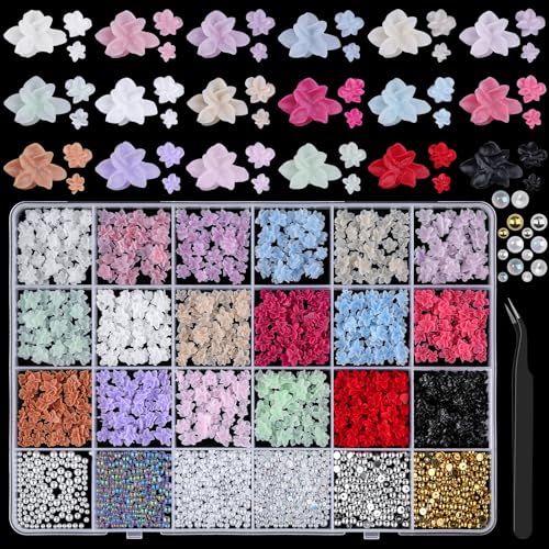 editTime 3D Flower Nail Art Charms with Bubble Beads & Pearls