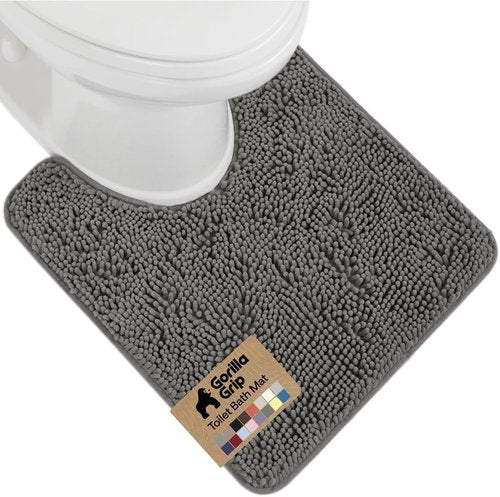 GORILLA GRIP Plush Bath Rug Mat - Absorbent Shaggy Chenille for Oval Toilet Base | Soft Microfiber, Charcoal