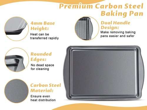 Carbon Steel Baking Sheet Set by [Brand Name] - Nonstick Cookie Sheets with Cooling Racks | 2 Sheets + 2 Racks, 17 x 11 x 0.5 Inches
