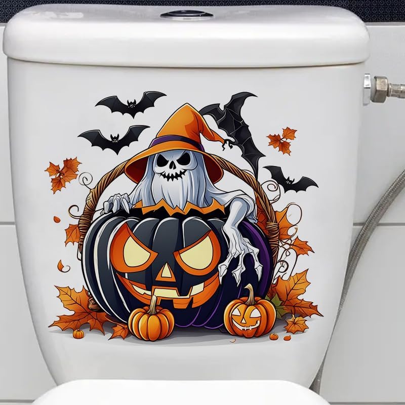 Halloween Ghost Pumpkin Toilet Seat Sticker Decal - Waterproof & Self-Adhesive