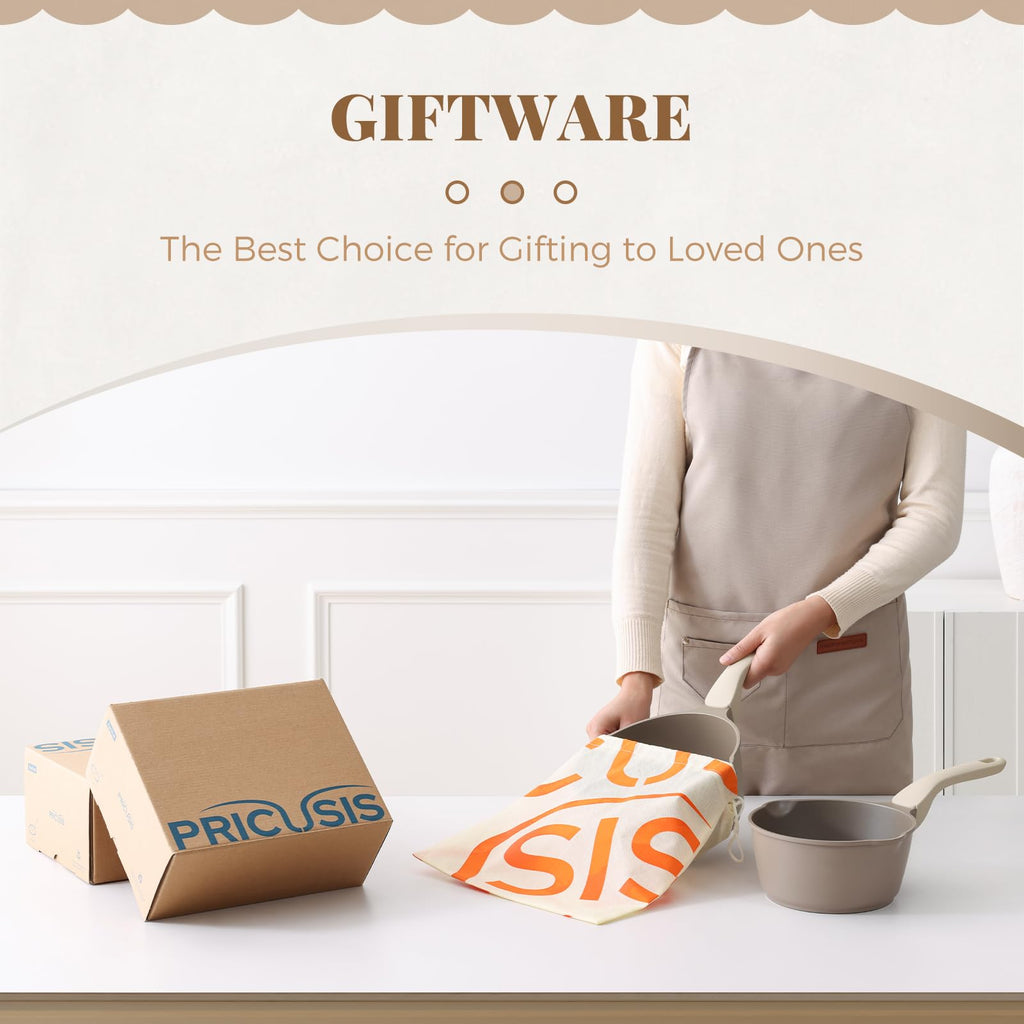 PRICUSIS Nonstick Saucepan Set with Lids, 2QT and 2.7QT Sauce Pan Set, Non Toxic Sauce Pots with Pour Spouts for Multipurpose Use, PFOA Free, Induction Compatible Apricot