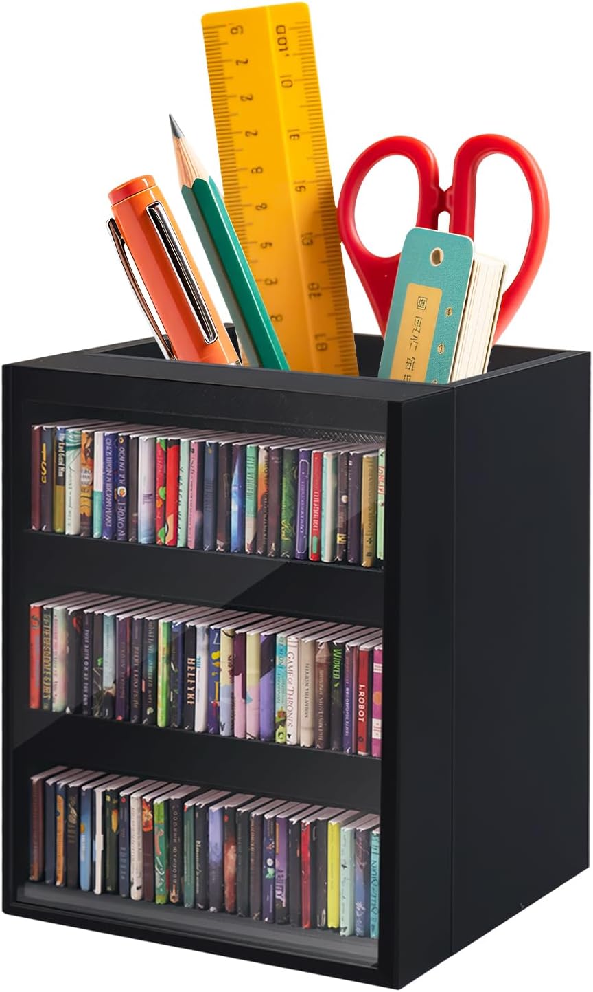 Skiennix Mini Bookshelf Ornament - 100pcs Miniature Library for Book Lovers | Black Bookmark Holder Decor