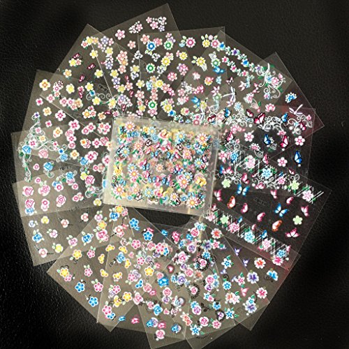 Valuu 50 Sheets Self-Adhesive 3D Nail Art Stickers Flower Decals