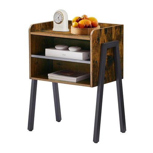 VECELO Nightstand Industrial Side End Table/Stackable Accent Furniture with 2-Tier Open Storage Compartments for Bedroom, Living Room and Small Spaces